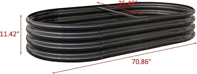 Raised Garden Beds Outdoor, Oval Large Galvanized Metal Planter Box with Kit, Above Ground Garden Bed for Vegetables Fruits and Flowers (Black, 6×3×1)