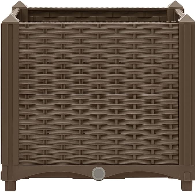 Raised Garden Bed 15.7" x 15.7" x 15" Brown Polypropylene Planter Box Elevated Outdoor Garden Planter for Vegetables, Flowers, Herbs - Durable, Easy to Assemble, for Garden or Patio