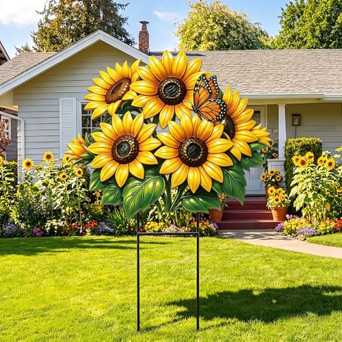 20 Inch Summer Sunflower Metal Outdoor Decor Garden Stake (Classic)