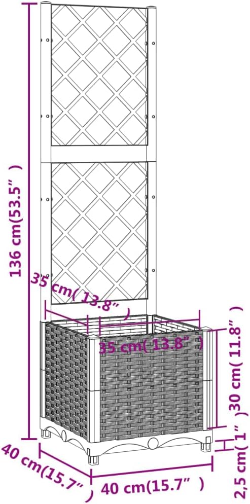 Garden Planter with Trellis Brown 15.7"x15.7"x53.5" PP Elevated Garden Bed Raised Planter Box for Outdoor Use with Climbing Support for Tomatoes and Flowers