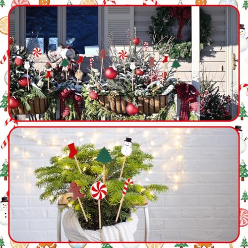 6 Pcs Wooden Christmas Garden Stakes Yard Plant Decoration (Christmas)
