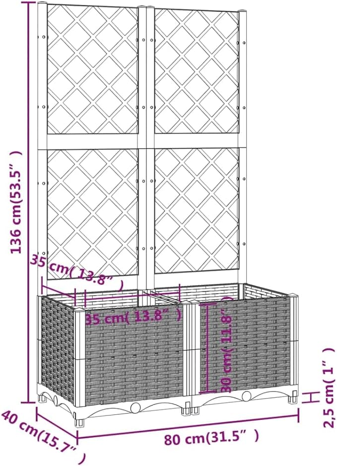 Raised Garden Planter with Trellis Blue Gray 31.5"x15.7"x53.5" PP Elevated Planter Box for Outdoor Gardening Flower and Vegetable Garden Raised Bed Outdoor Plant Stand