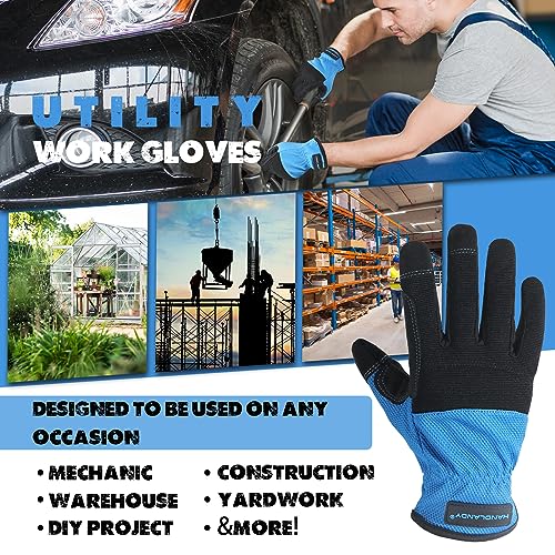 Work Gloves for Men & Women (Black Blue (1 Pair) / Small)