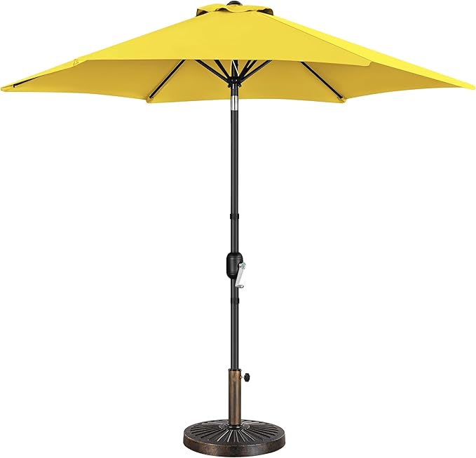 Yaheetech 9FT Patio Umbrella Outdoor with Heavy Duty Base Included,Table Umbrella with Push Button Tilt and Crank, UV Protection Waterproof for Yard/Outdoor/Wedding Parties and Events - Yellow