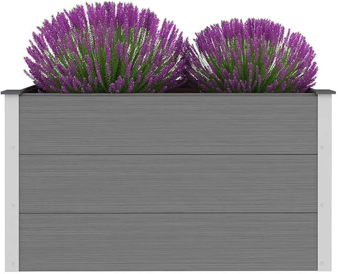 Garden Raised Bed Grey Wood-Plastic Composite Aluminum Planter Box for Outdoor Balcony Patio Planting Flowers Greenery