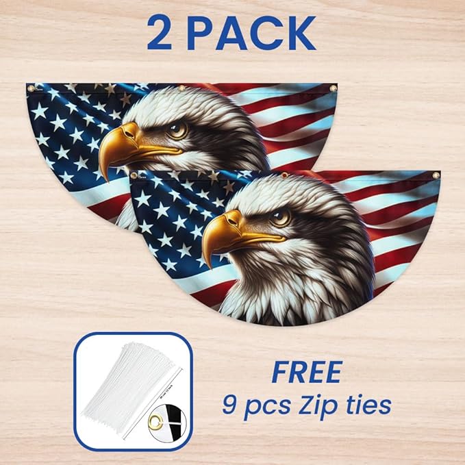 American Flag Patriotic Eagle American Non-Pleated Fan Flag TQN2879FL, 1.5x3 ft, 2 Pack Suitable for Outdoor and Indoor