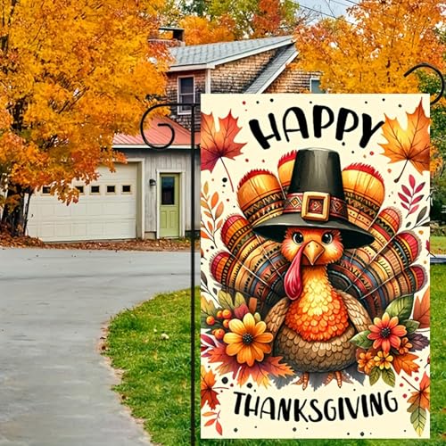 Fall Thanksgiving Turkey Garden Flag 12 x 18 inch Double Sided Outside decorations (#10)