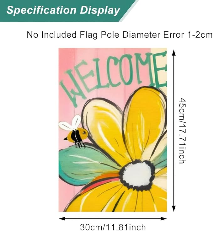 BlissYard Summer Welcome Garden Flag Double Sided 12x18 Inch Bee Flower Yard Flag for Outside Spring Summer Outdoor Decor Porch Patio Lawn Garden Decorations
