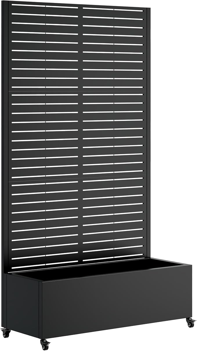 Metal Raised Garden Bed with Trellis and Wheels, Privacy Planters for Patio, Planter Box with Trellis for Climbing Plants, Vegetables & Vines, Features Drainage Holes and Privacy Screen (Rectangular)