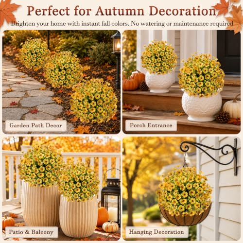 2 Pack 22" Artificial Fall Flowers Stake UV Resistant Outdoor Autumn Yellow (Yellow)
