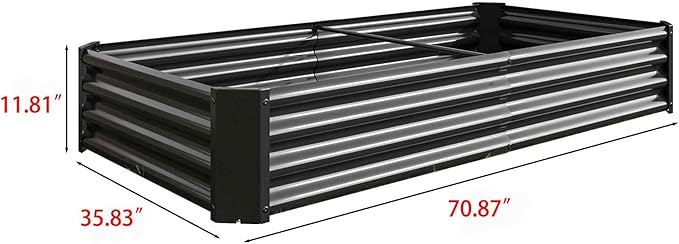 Raised Garden Beds Outdoor, Rectangle Galvanized Metal Planter Box with Kit, Above Ground Garden Bed for Vegetables Herbs Flowers and Plants (Black, 6×3×1)