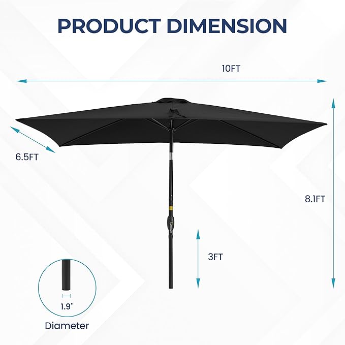 Patio Umbrella Striped Outdoor Table Market Umbrella with Push Button Tilt and Crank Sturdy Aluminum Ribs for Deck, Lawn, Pool& Backyard