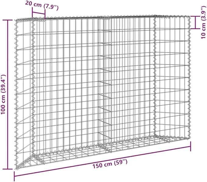 vidaXL Galvanized Steel Gabion Raised Bed - Versatile and Durable Planter for Garden and Patio - Weather- 59.1"x7.9"x39.4" Silver