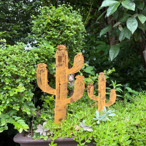 2PCS Rusty Cactus Decorative Garden Stakes (Rusty Cactus)
