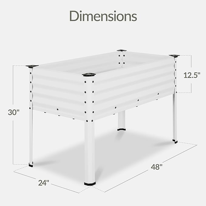 Best Choice Products 48x24x30in Galvanized Raised Garden Bed, Metal Elevated Planter Box, Vegetable Garden for Backyard, Patio, Balcony, 100% Non Toxic Materials - White