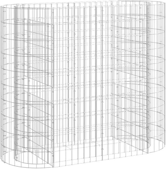 vidaXL Gabion Raised Bed, Proof and Weather- Galvanized Iron, Oval Shape, Ideal for Garden and Patio, 47.2"x19.7"x39.4", Stones Not Included, Assembly Required, Silver.
