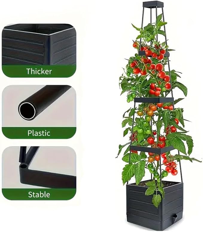 2pcs Raised Garden Bed Planter Box with Trellis 57" Self-Watering Tomato Cage Planters for for Climbing Vegetable and Plants, Raised Tomato Planter Boxes (2 pcs)