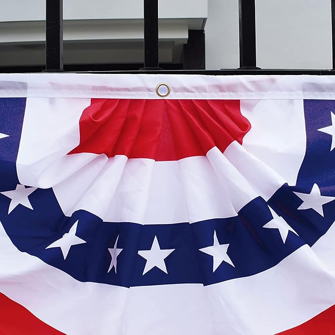 2x4FT Pleated Fan Flag 2 Pack Patriotic American Bunting Flags for 4th of July/President's Day/Veterans Day/Memorial Day Decoration, 2x4 Feet with Brass Grommets (Blue Red 2PCS)
