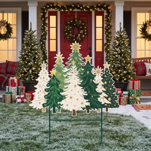Metal Xmas Tree Yard Stake Christmas Outdoor Lawn Pathway Sign (Xmas Tree)