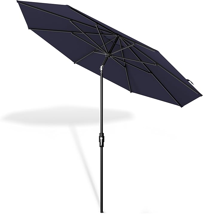 Midtown Umbrellas – The Swilt 10 Ft Patio Umbrellas with 360° Swivel & Tilt Mechanism, 8 Fiberglass Ribs & Terylast Polyester Fabric for Backyard, Deck, Pool & Cafes - Navy Canopy, Black Pole