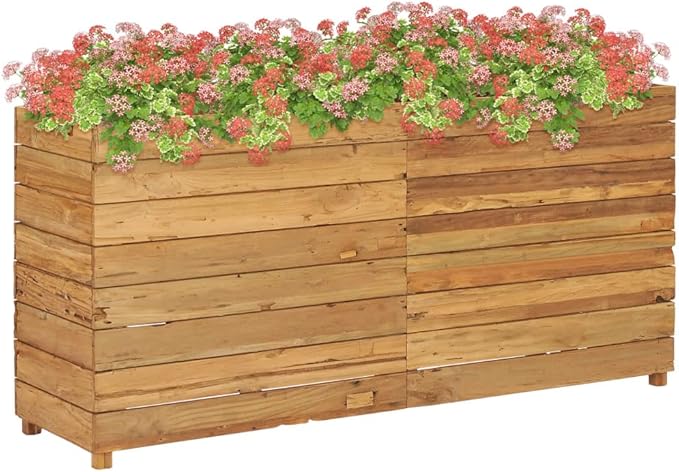 Raised Bed 59.1"x15.7"x28.3" Solid Wood Teak and Steel,Raised Garden Bed,Outdoor Planters for Flower Herb Garden