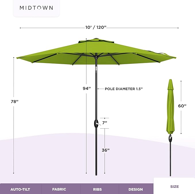 Midtown Umbrellas The Lean Patio Umbrella (Terylast Fabric - Pear, 10 Foot)