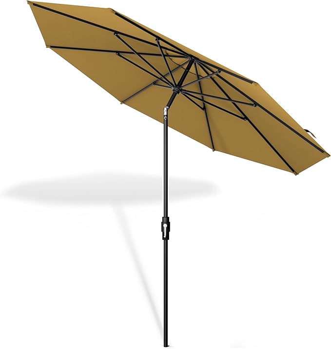Midtown Umbrellas – The Swilt 10 Ft Patio Umbrellas with 360° Swivel & Tilt Mechanism, 8 Fiberglass Ribs & Terylast Polyester Fabric for Backyard, Deck, Pool & Cafes - Sand Canopy, Black Pole