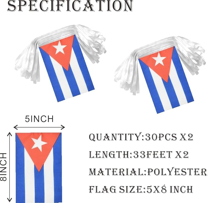 2 Pack Cuba Flag Banner String Small Mini 66 Feet 60 Pcs Cuban Hanging Flags Decoration