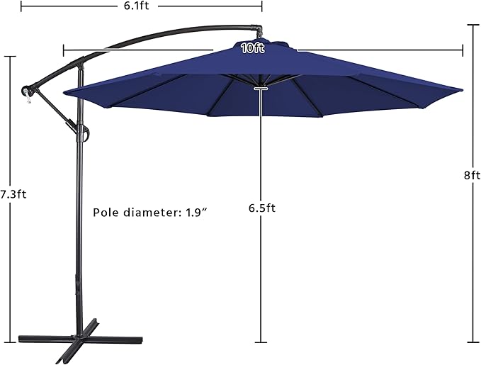Yaheetech 10FT Patio Offset Umbrella - Cantilever Hanging Outdoor Umbrellas w/UV Protection & 8 Ribs & Handy Crank & Cross Base for Market/Garden/Lawn/Deck/Backyard/Pool - Blue