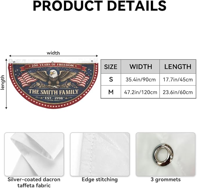 Personalized Patriotic Bunting Flag with Custom Family Name and Year – 250 Years of Freedom USA Patriotic Bunting Banner – 4th of July Americana Porch Decor, Outdoor American Flag Bunting