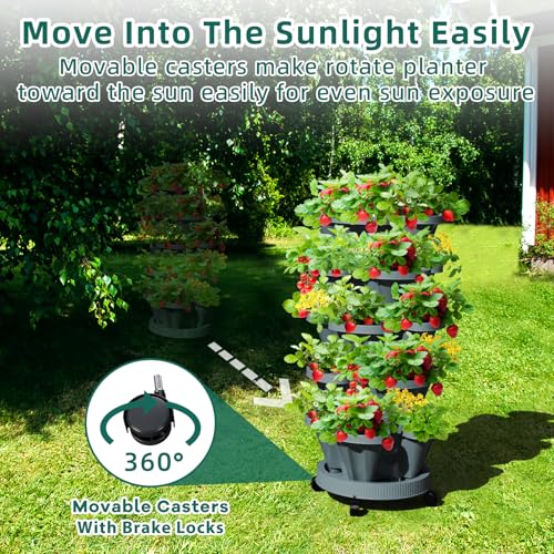 Strawberry Vertical Planters Tower Garden (Dark Grey / 7 Tier-1 Pack)