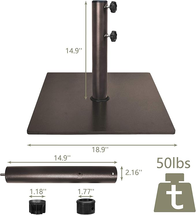 EliteShade USA Up to 160 lbs Square Umbrella Base Steel Plate Stand Market Patio Outdoor Heavy Duty Umbrella Holder, Bonus 18.5" Square Weight Sand Bag, Sand is not Included, Reddish-Brown