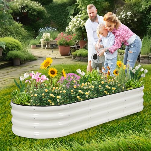 Galvanized Raised Garden Bed Outdoor (White / 6×2×1ft（1pcs）)