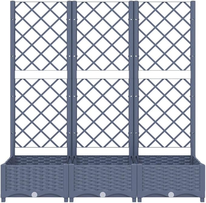 Garden Planter with Trellis Blue Gray 47.2" x 15.7" x 47.8" PP Raised Garden Bed Outdoor Plant Stand Elevated Planter Box for Climbing Plants Vegetables and Flowers