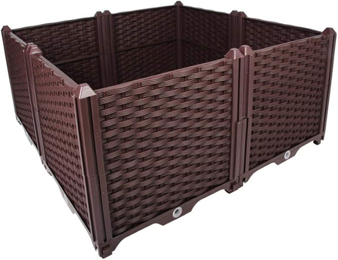 BAOYOUNI Square Raised Garden Bed Kit Indoor Outdoor Plastic Planter Grow Box for Fresh Vegetables, Herbs, Flowers & Succulents, Brown, 30.7'' x 30.7'' x 14.96''