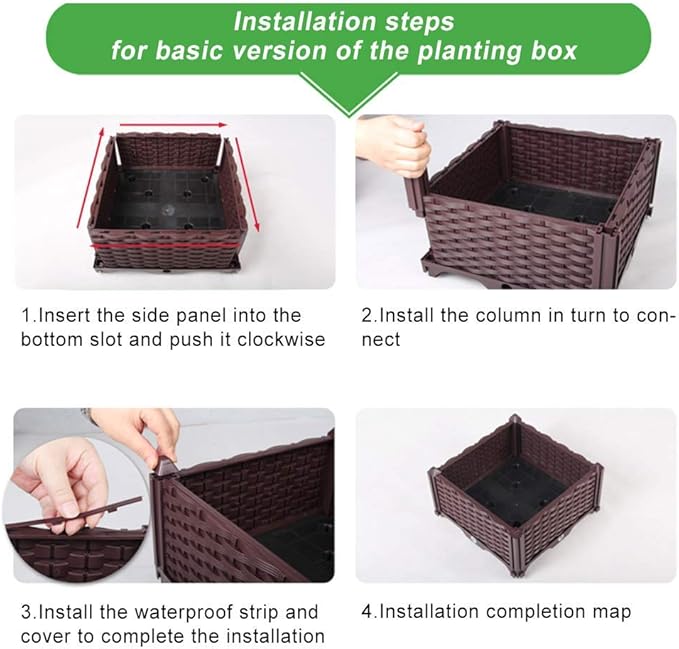 BAOYOUNI Rectangular Raised Garden Bed Kit Indoor Outdoor Plastic Planter Grow Box for Fresh Vegetables, Herbs, Flowers & Succulents, Brown, 61.41'' x 15.35'' x 8.66''