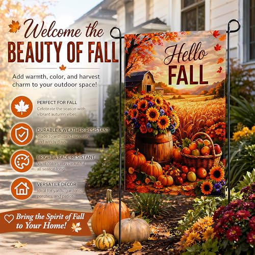 Fall Decor Hello Fall Garden Flag (Black)