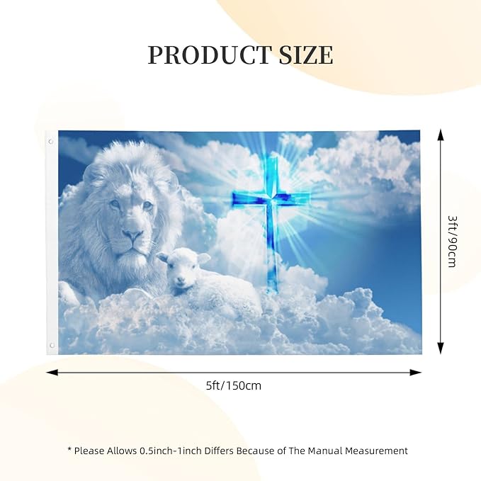 Jesus Lion Goat Cross Faith Flag 3x5 Ft Outdoor Indoor Garden Yard Banner Outdoor Decorative Sign