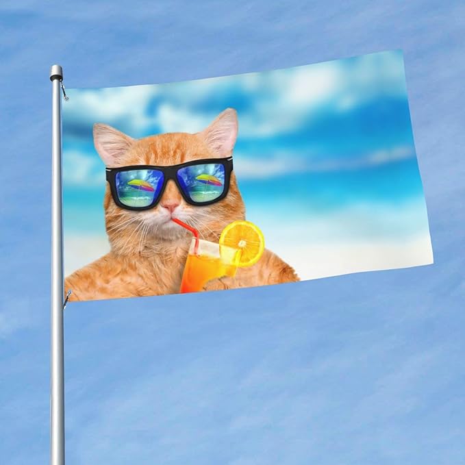 Outdoor Flags Cat Summer Garden flag Double Sided Yard Flags 3x5FT Spring Summer Holiday Garden Decor for Outside, Lawn, Porch, Balcony.