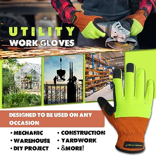 Work Gloves for Men & Women (Yellow Orange (1 Pair) / Medium)