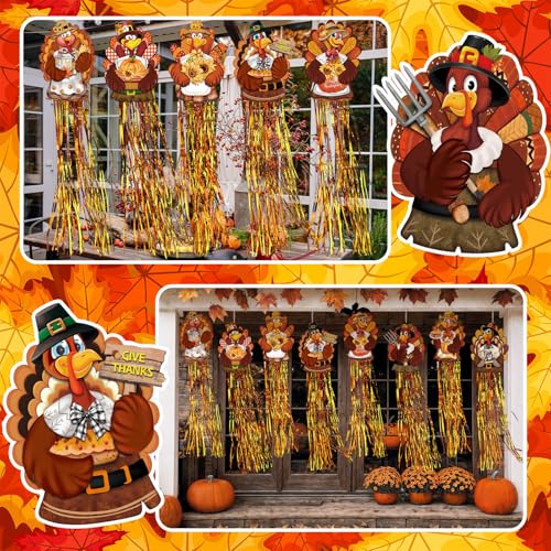 8 Pcs Fall Turkey Outdoor Hanging Decorations with Tassels (Turkey)