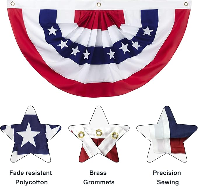 Outdoor Bunting Flags 8PCS 2x4 FT American Pleated Fan Flags, 4th of July Patriotic Buntings,Outside Veteran's Day, Independence Day, Memorial Day Decorations, 250th Anniversary