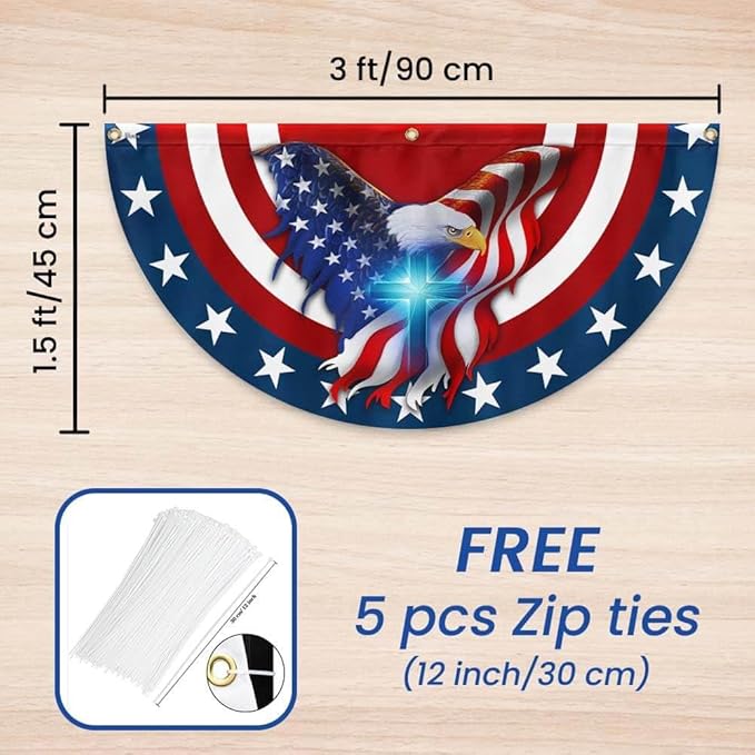 American Flag Patriot Eagle Christian Cross Non-Pleated Fan Flag MLN2846FL, Suitable for Outdoor and Indoor