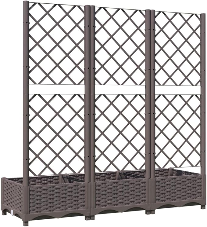 Garden Planter with Trellis Brown 47.2" x 15.7" x 47.8" Outdoor Raised Garden Bed Elevated Planter Box for Climbing Plants, Flowers, and Vegetables - Weather-Resistant PP Material