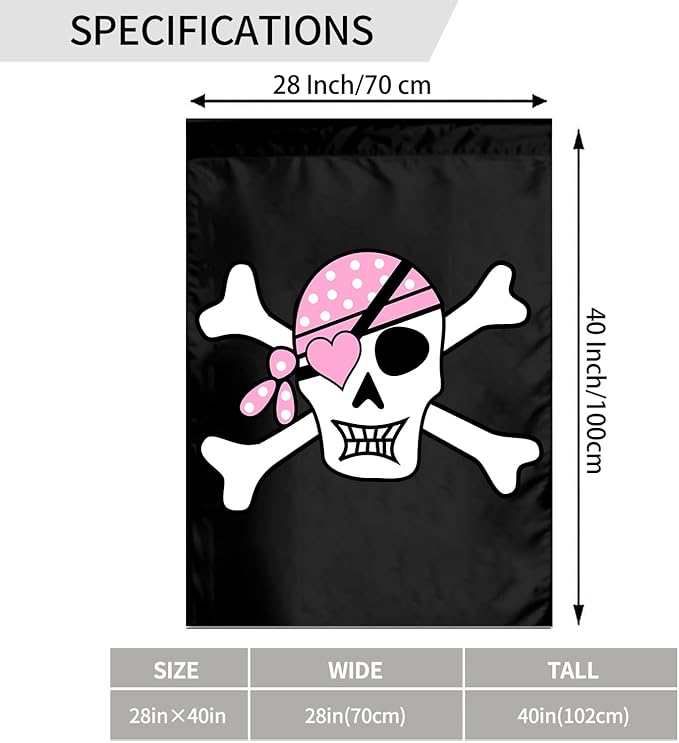 Siiuuol Pink Girl Pirate Skull Garden Flag 28 X 40 In Outdoor Outside Mini Yard Flag House Flags Banner Farmhouse Sign For Home Garden Decoration