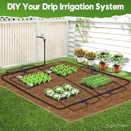 110FT Drip Irrigation System Kit (17FT Main tube+ 93FT 1/4'' tube)