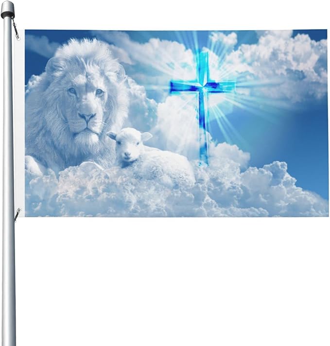 Jesus Lion Goat Cross Faith Flag 3x5 Ft Outdoor Indoor Garden Yard Banner Outdoor Decorative Sign