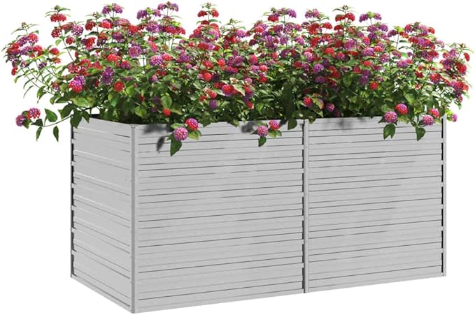 Garden Raised Bed 63"x31.5"x30.3" Galvanized Steel Silver,Raised Garden Bed,Outdoor Planters for Flower Herb Garden
