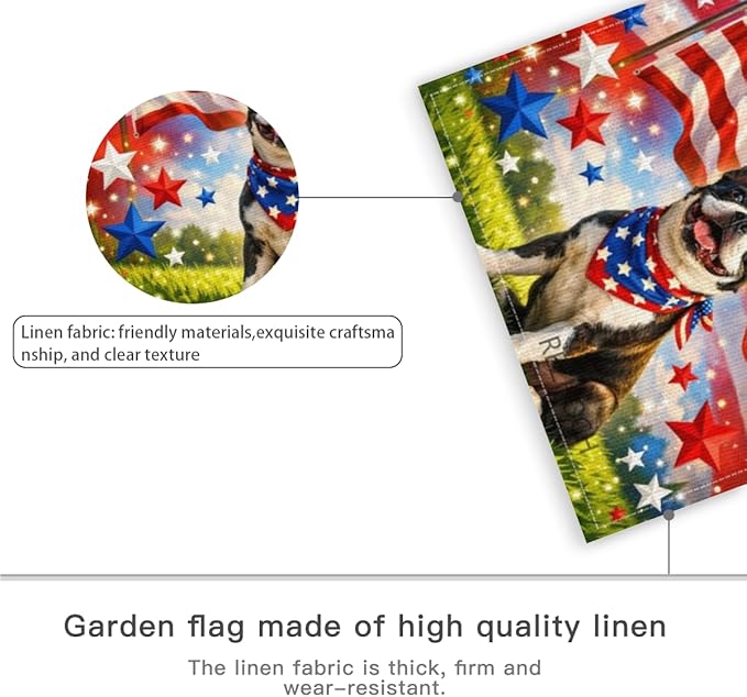 Patriotic Boston Terrier Garden Flag 12x18 Inch,American Independence Day Outdoor Yard USA Flag Funny Animal,Red White Blue 4th of July Lawn Porch Double Sided Outside Decor