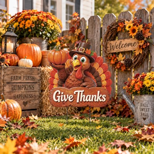 Metal Thanksgiving Yard Sign Fall Decor Outdoor Turkey Garden Stakes (Thanksgiving Turkey)